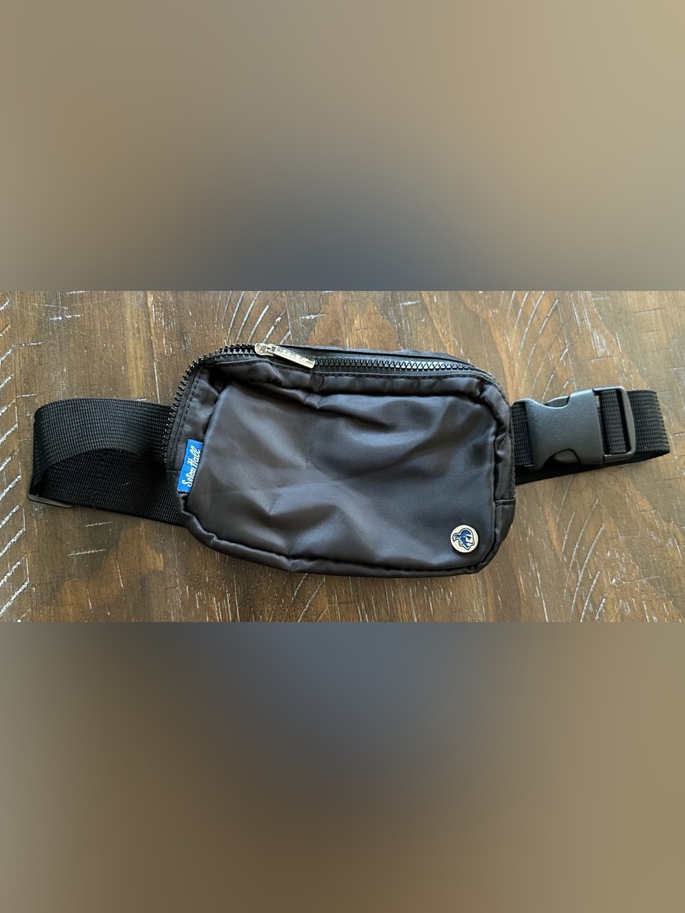 Seton Hall Black Nylon Waist Belt Bag with Logo Accent